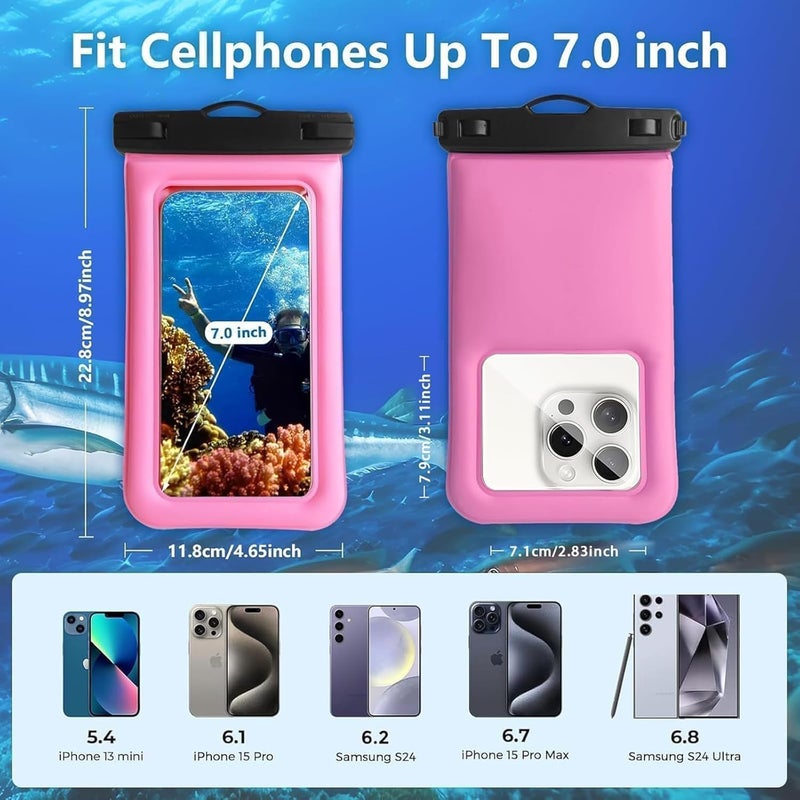 Foweroty Floatable Waterproof Phone Pouch/Case with Crossbody Lanyard for iPhone 17 Series 16 Pro Max/15 Pro/14/13/12, IP68 Cellphone Dry Bag Beach Cruise Ship Essentials, 1 Pack-Pink-7″ - Image 3